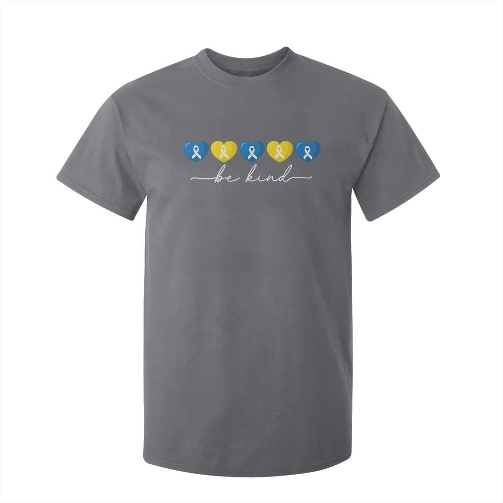 Down Syndrome Support T Shirt For Kid Blue Yellow Ribbon Be Kind