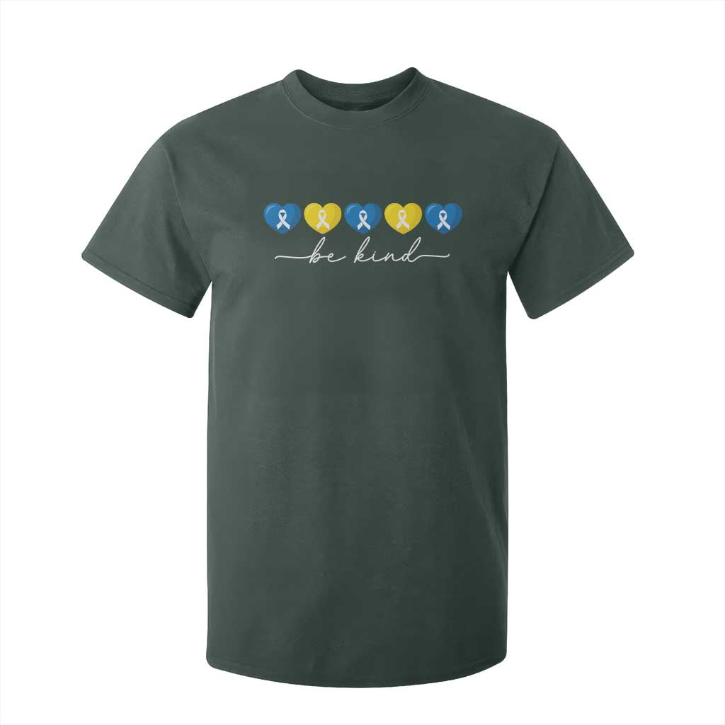Down Syndrome Support T Shirt For Kid Blue Yellow Ribbon Be Kind