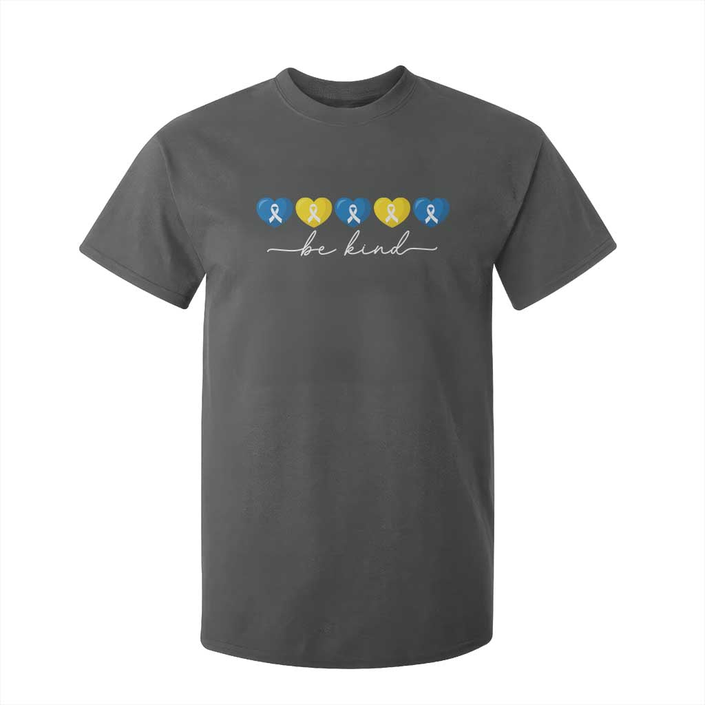 Down Syndrome Support T Shirt For Kid Blue Yellow Ribbon Be Kind