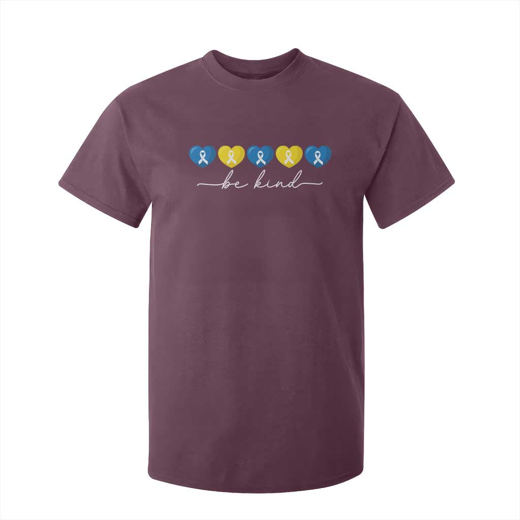 Down Syndrome Support T Shirt For Kid Blue Yellow Ribbon Be Kind