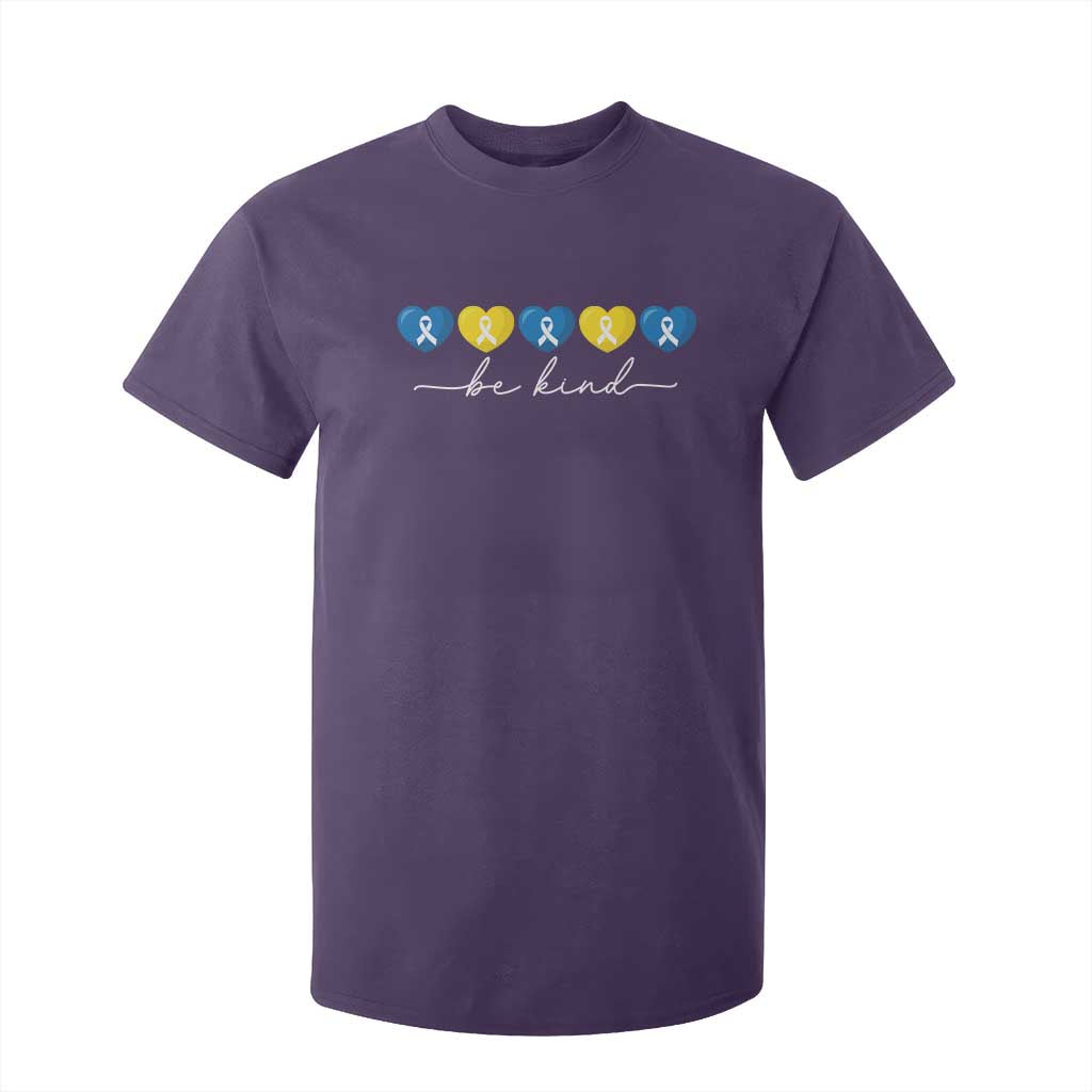 Down Syndrome Support T Shirt For Kid Blue Yellow Ribbon Be Kind