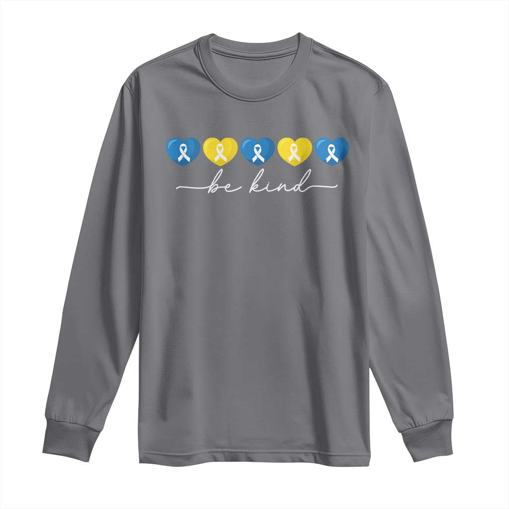 Down Syndrome Support Long Sleeve Shirt Blue Yellow Ribbon Be Kind
