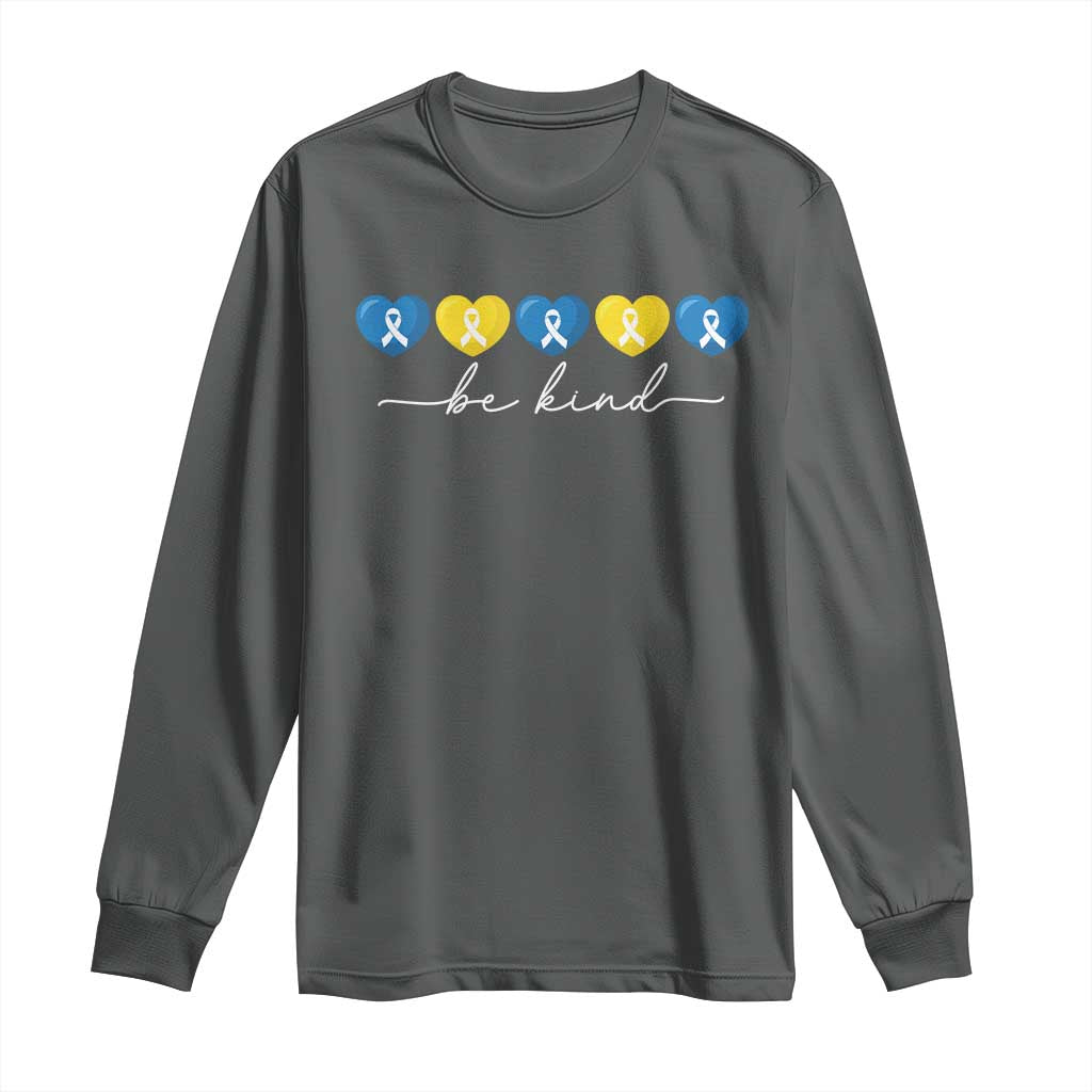 Down Syndrome Support Long Sleeve Shirt Blue Yellow Ribbon Be Kind