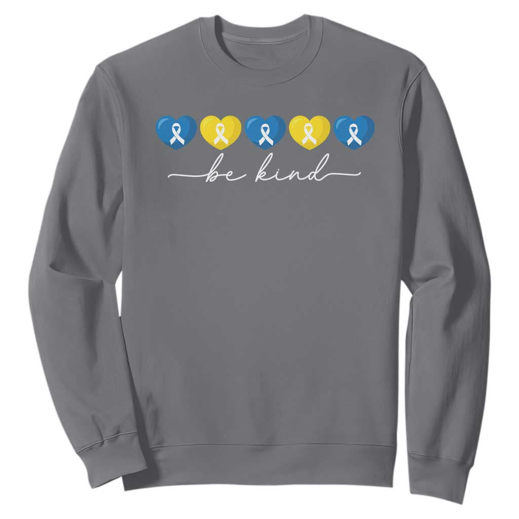 Down Syndrome Support Sweatshirt Blue Yellow Ribbon Be Kind