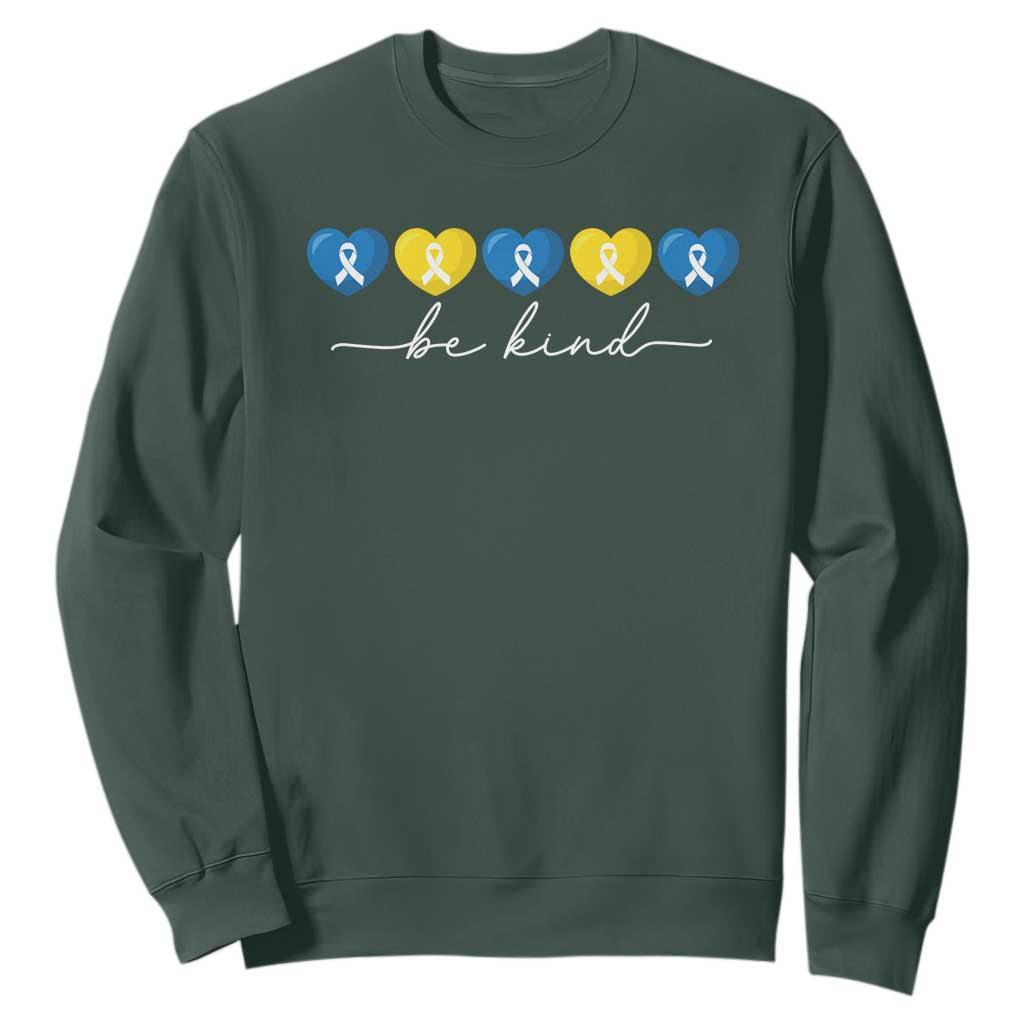 Down Syndrome Support Sweatshirt Blue Yellow Ribbon Be Kind