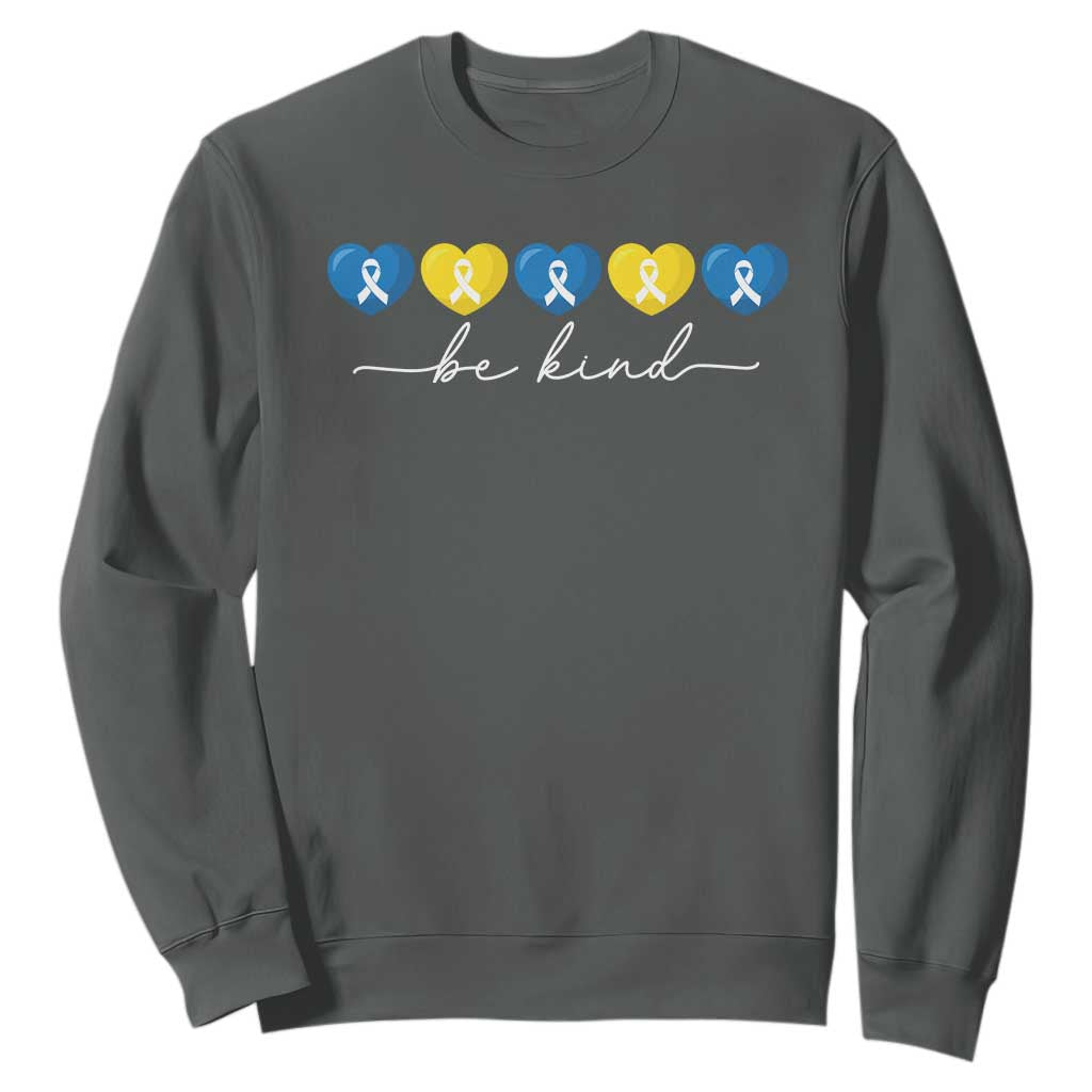 Down Syndrome Support Sweatshirt Blue Yellow Ribbon Be Kind