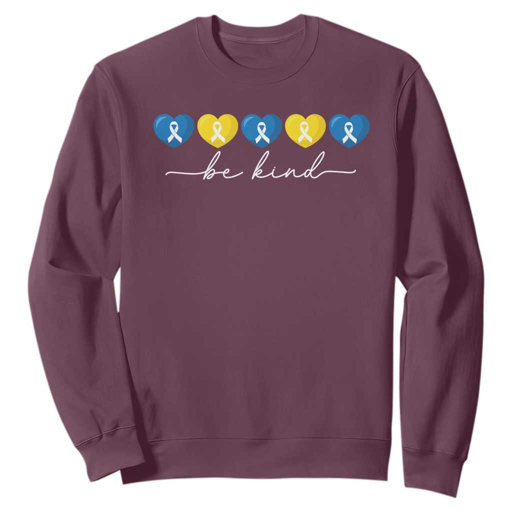 Down Syndrome Support Sweatshirt Blue Yellow Ribbon Be Kind