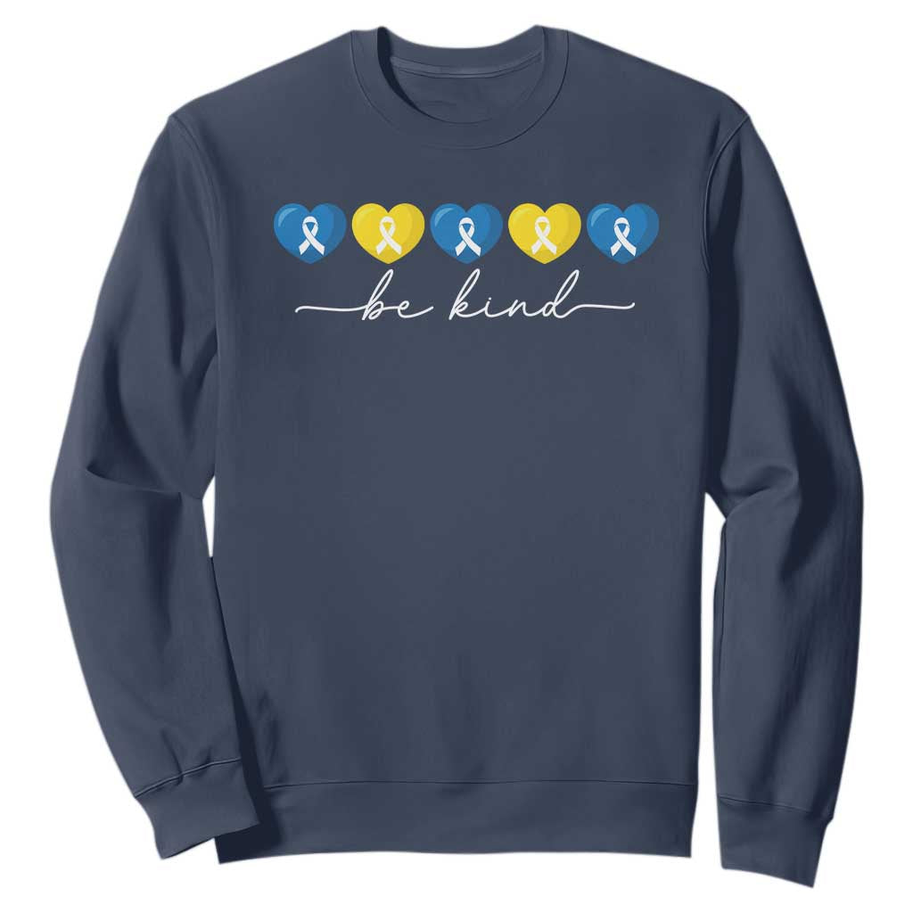Down Syndrome Support Sweatshirt Blue Yellow Ribbon Be Kind