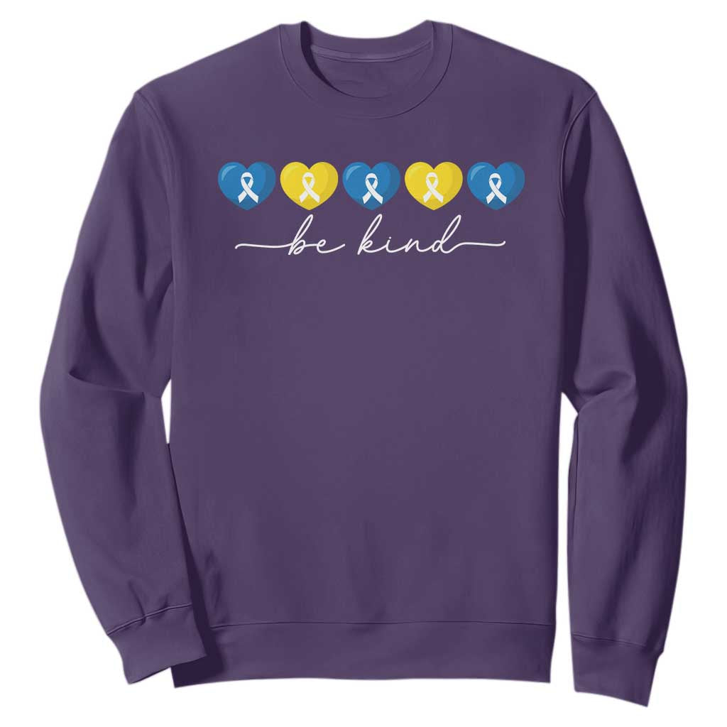 Down Syndrome Support Sweatshirt Blue Yellow Ribbon Be Kind