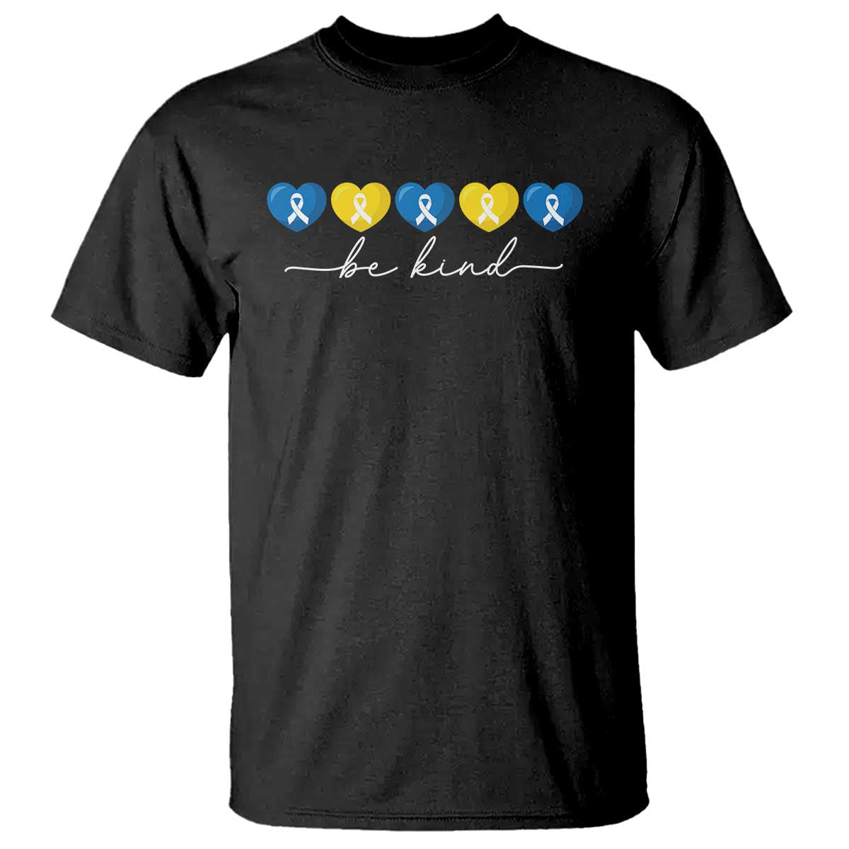 Down Syndrome Support T Shirt Blue Yellow Ribbon Be Kind