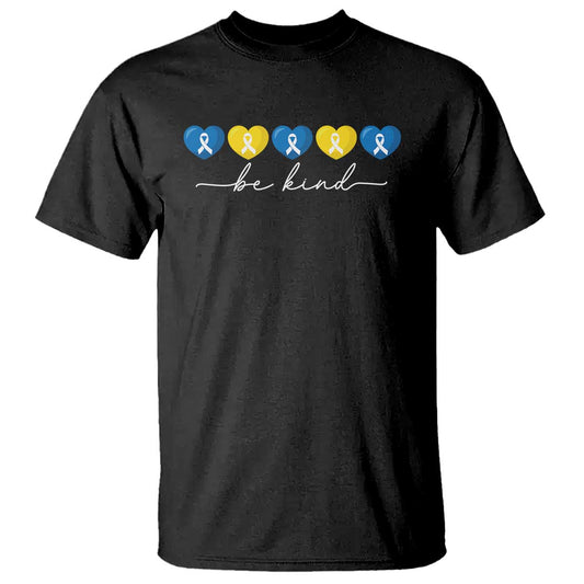 Down Syndrome Support T Shirt Blue Yellow Ribbon Be Kind