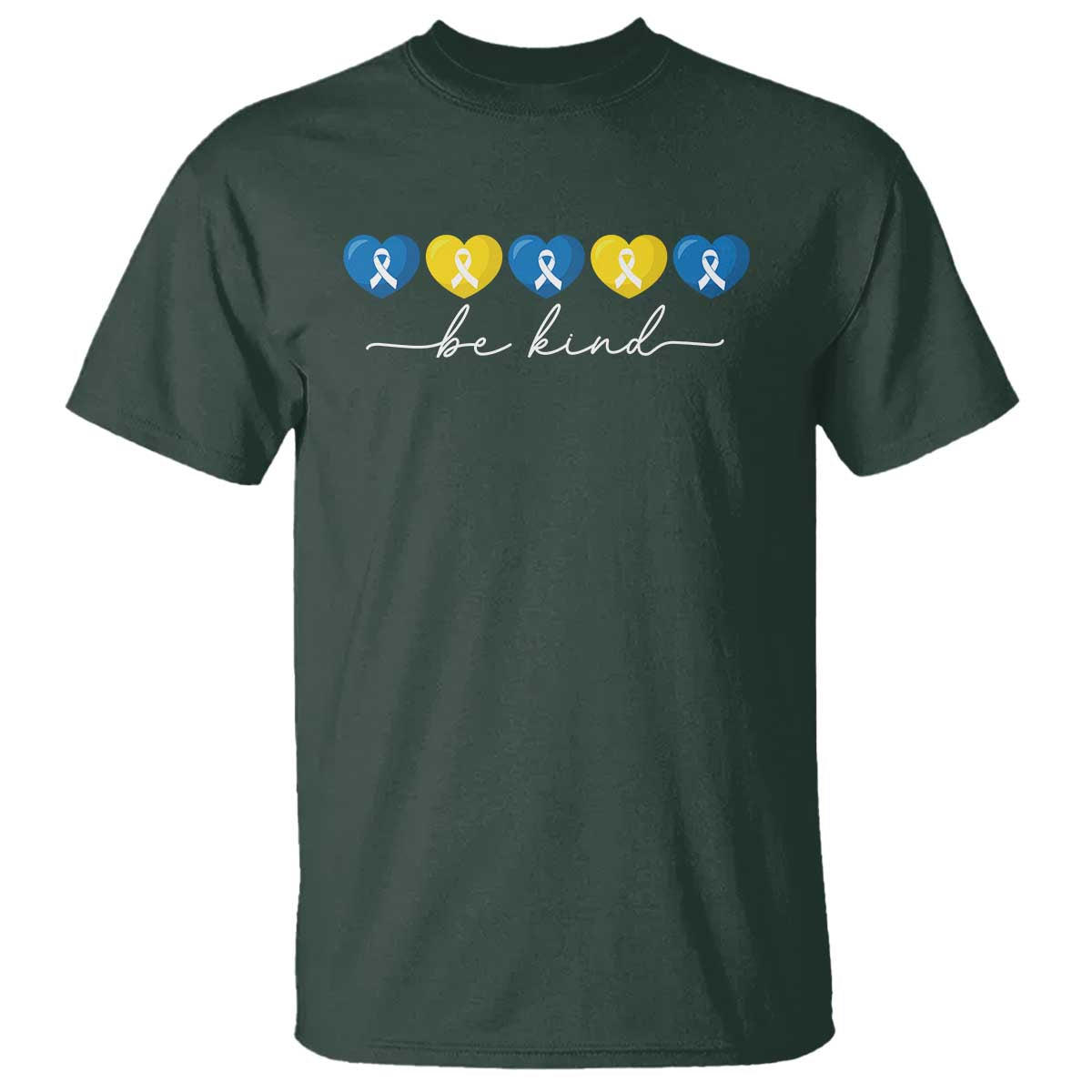 Down Syndrome Support T Shirt Blue Yellow Ribbon Be Kind
