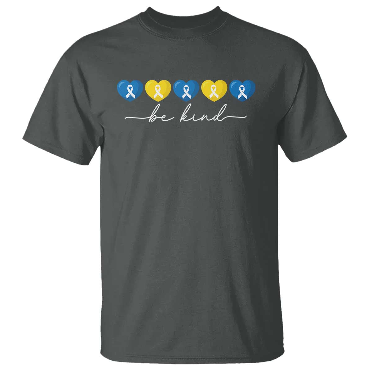Down Syndrome Support T Shirt Blue Yellow Ribbon Be Kind
