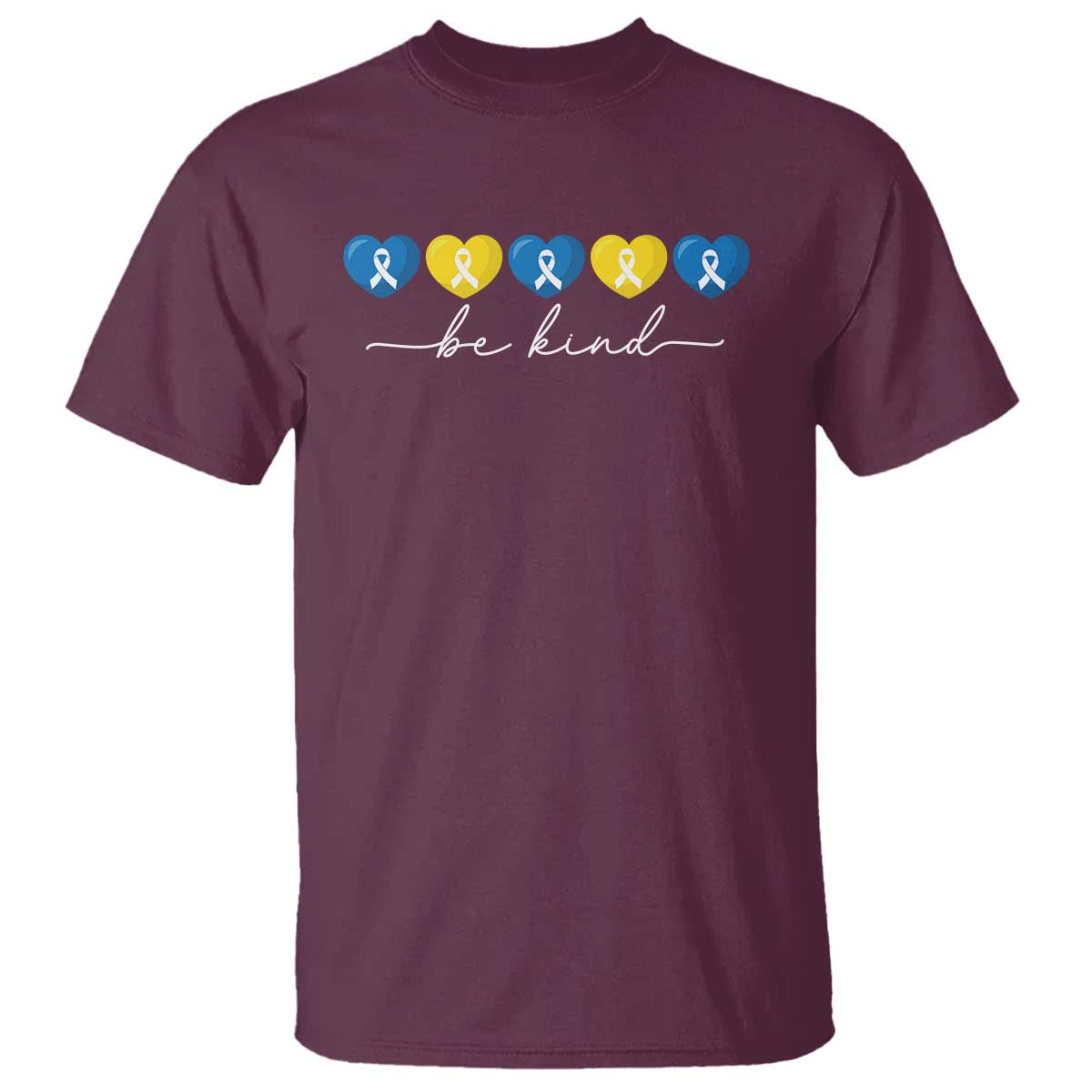 Down Syndrome Support T Shirt Blue Yellow Ribbon Be Kind
