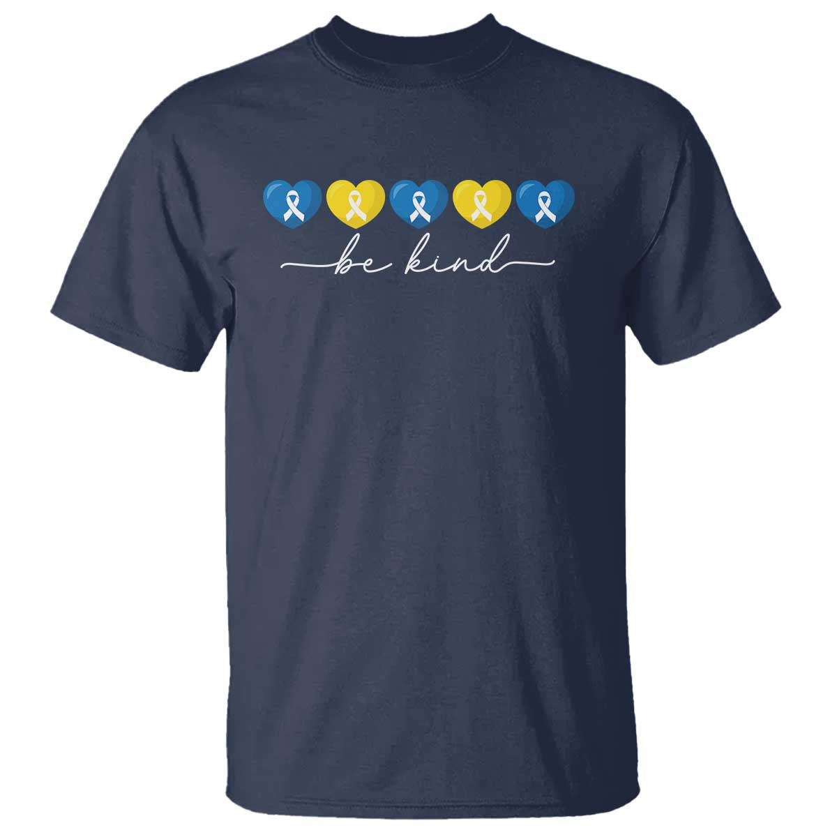 Down Syndrome Support T Shirt Blue Yellow Ribbon Be Kind