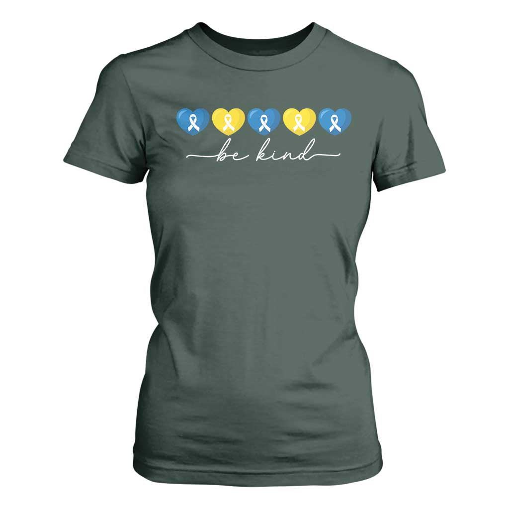 Down Syndrome Support T Shirt For Women Blue Yellow Ribbon Be Kind