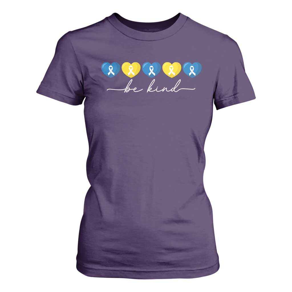 Down Syndrome Support T Shirt For Women Blue Yellow Ribbon Be Kind