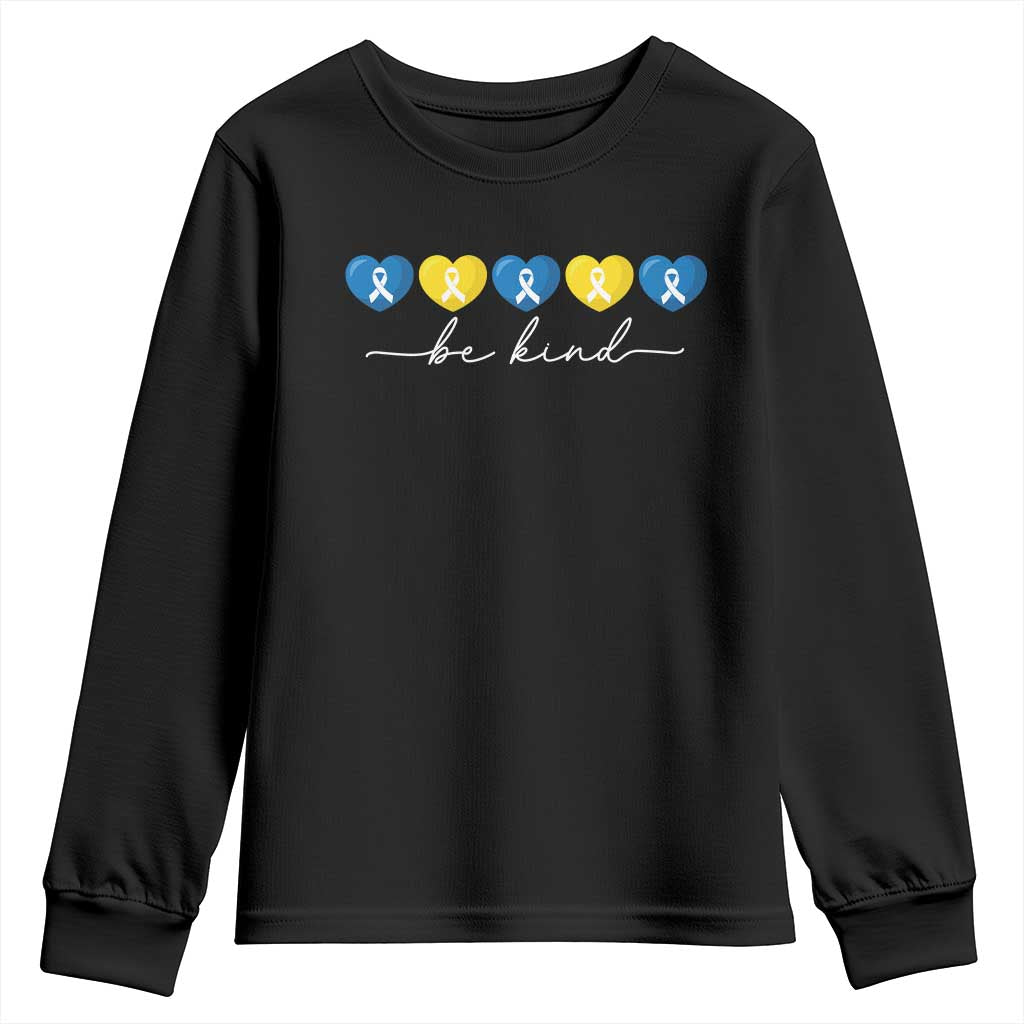 Down Syndrome Support Youth Sweatshirt Blue Yellow Ribbon Be Kind