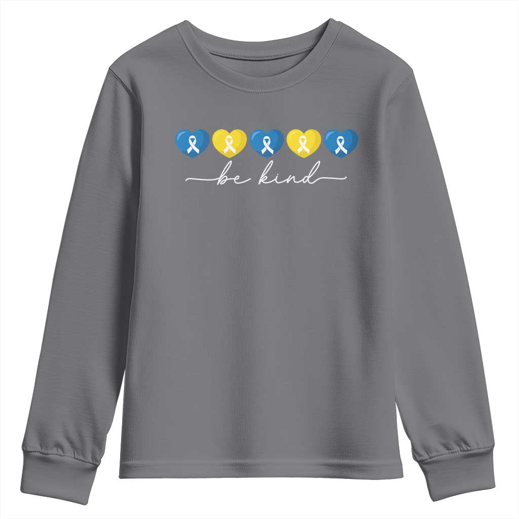 Down Syndrome Support Youth Sweatshirt Blue Yellow Ribbon Be Kind