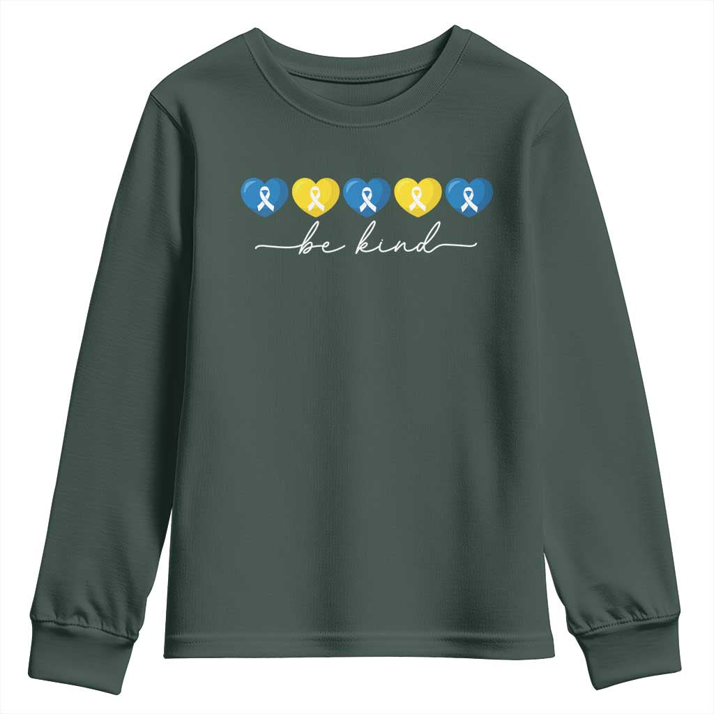 Down Syndrome Support Youth Sweatshirt Blue Yellow Ribbon Be Kind