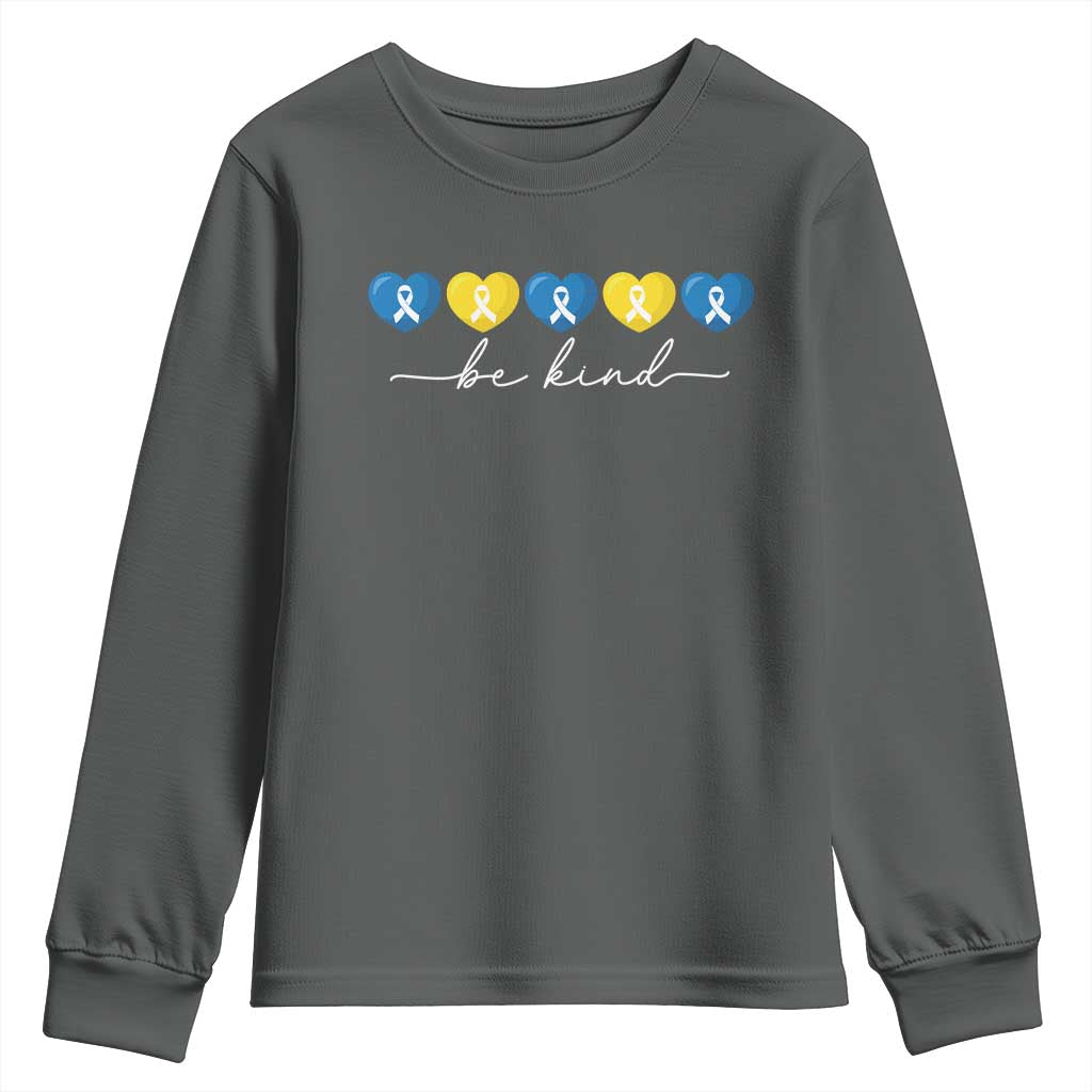 Down Syndrome Support Youth Sweatshirt Blue Yellow Ribbon Be Kind