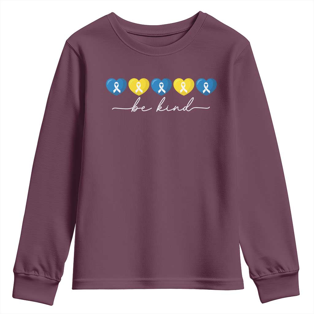 Down Syndrome Support Youth Sweatshirt Blue Yellow Ribbon Be Kind