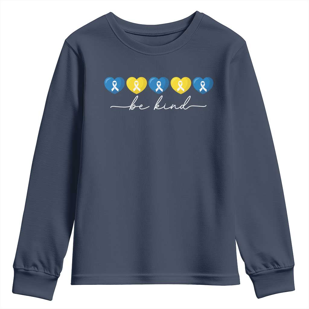 Down Syndrome Support Youth Sweatshirt Blue Yellow Ribbon Be Kind