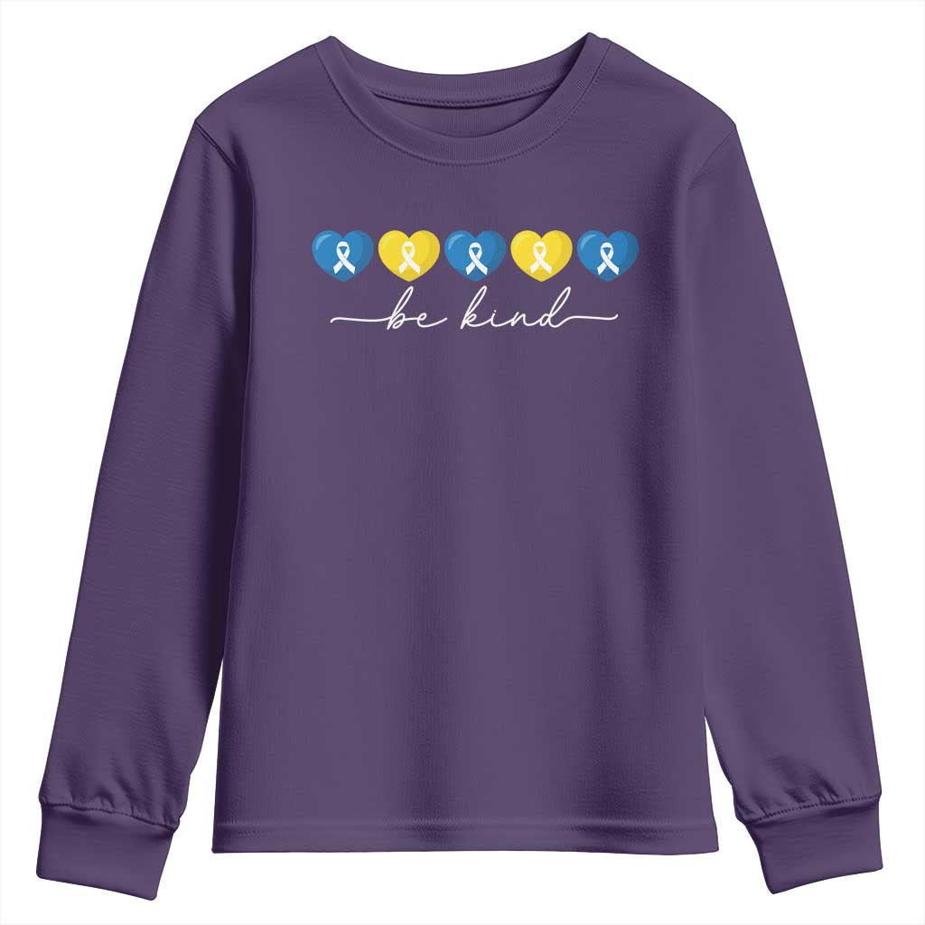 Down Syndrome Support Youth Sweatshirt Blue Yellow Ribbon Be Kind