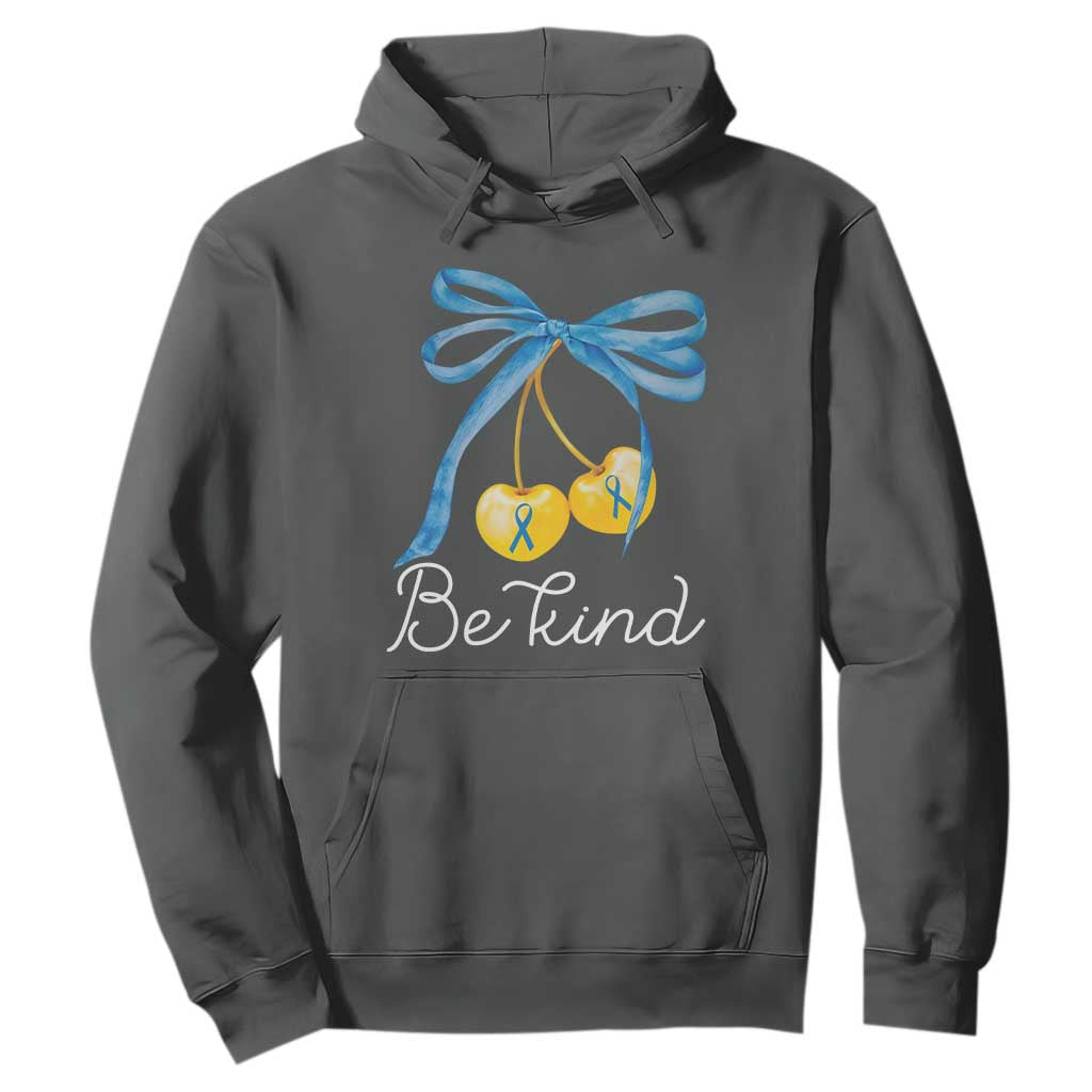 World Down Syndrome Day Hoodie Blue Yellow Cherry Bow Coquette Be Kind
