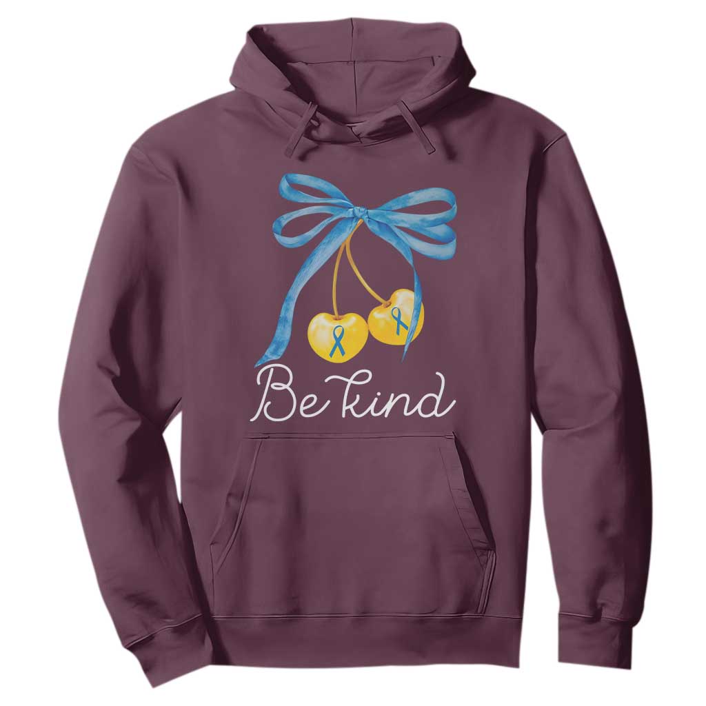 World Down Syndrome Day Hoodie Blue Yellow Cherry Bow Coquette Be Kind