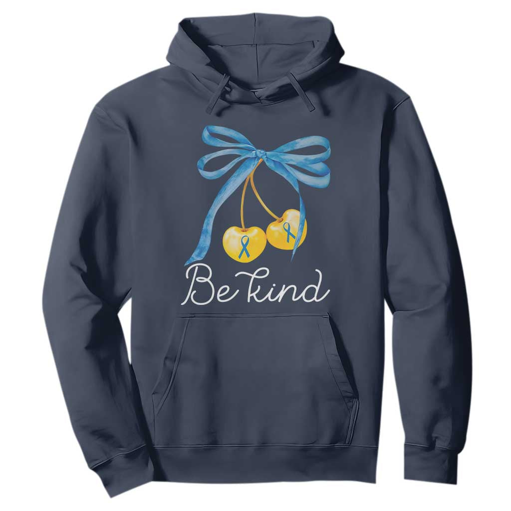 World Down Syndrome Day Hoodie Blue Yellow Cherry Bow Coquette Be Kind