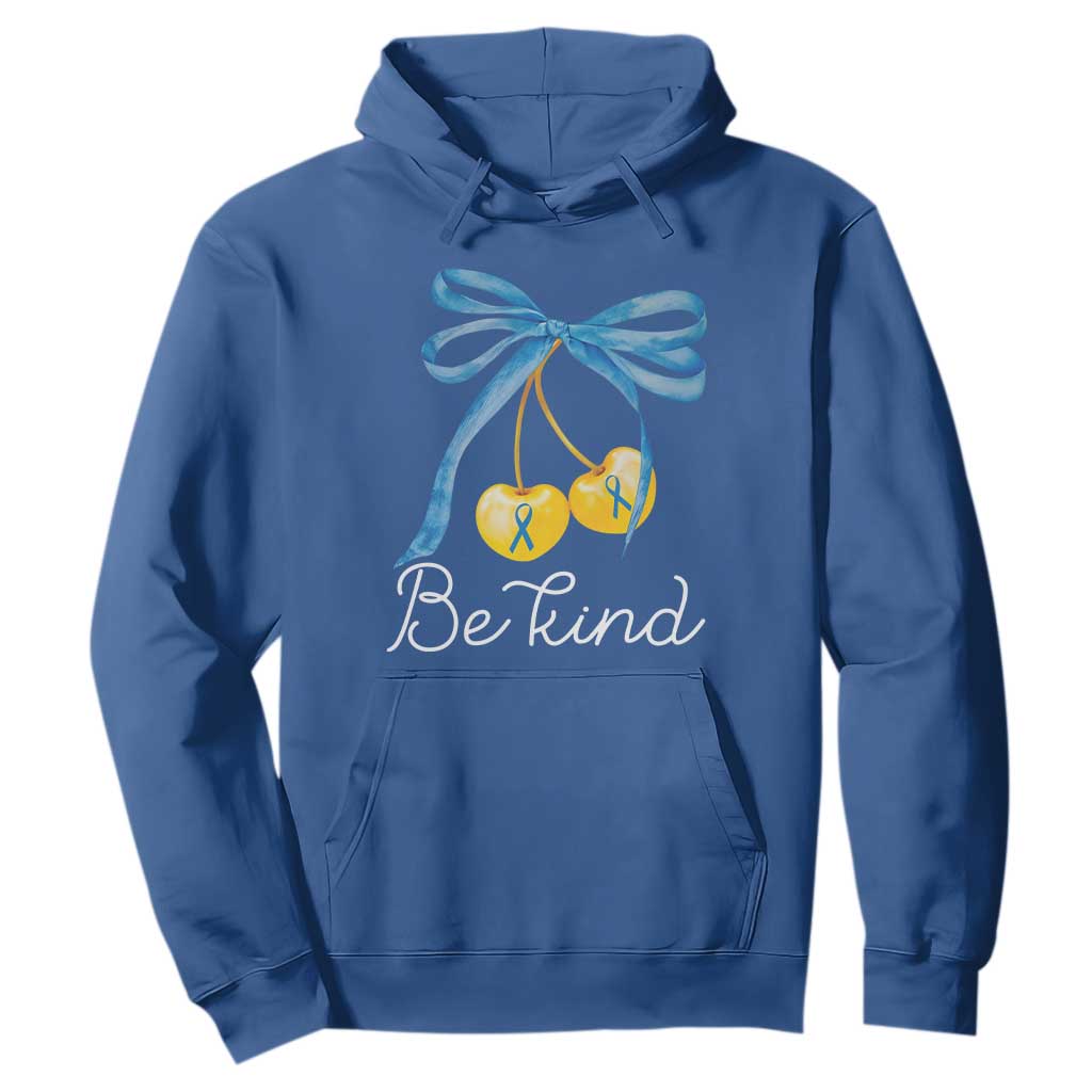 World Down Syndrome Day Hoodie Blue Yellow Cherry Bow Coquette Be Kind