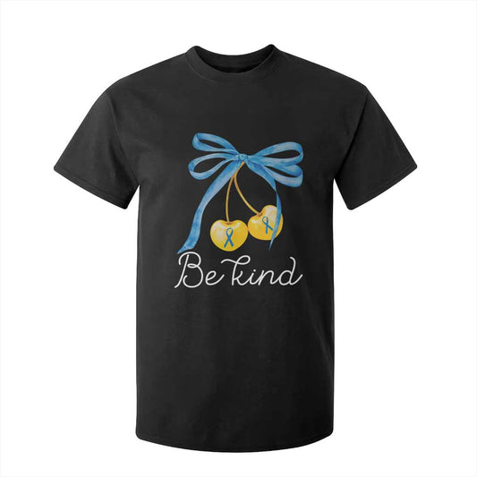 World Down Syndrome Day T Shirt For Kid Blue Yellow Cherry Bow Coquette Be Kind