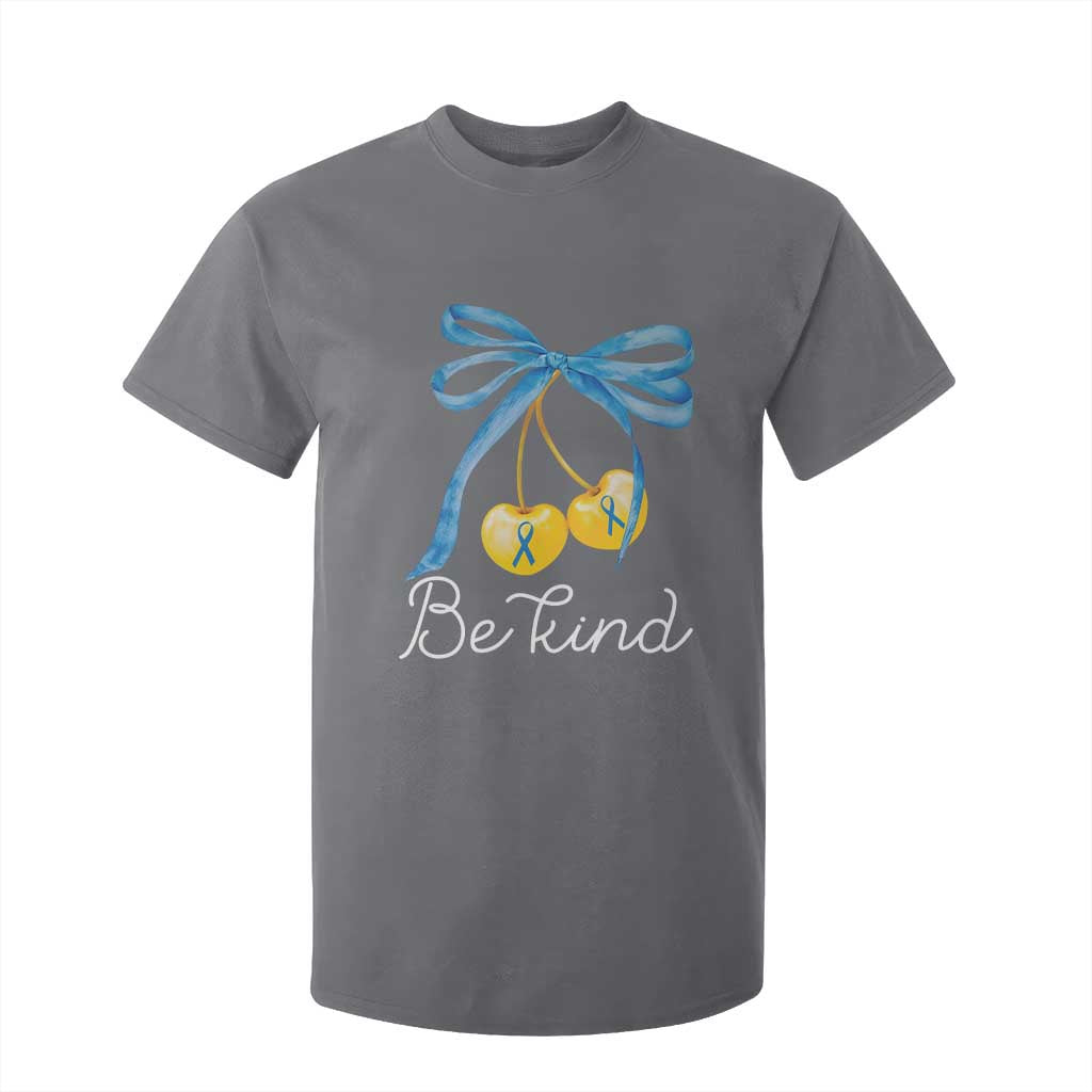 World Down Syndrome Day T Shirt For Kid Blue Yellow Cherry Bow Coquette Be Kind
