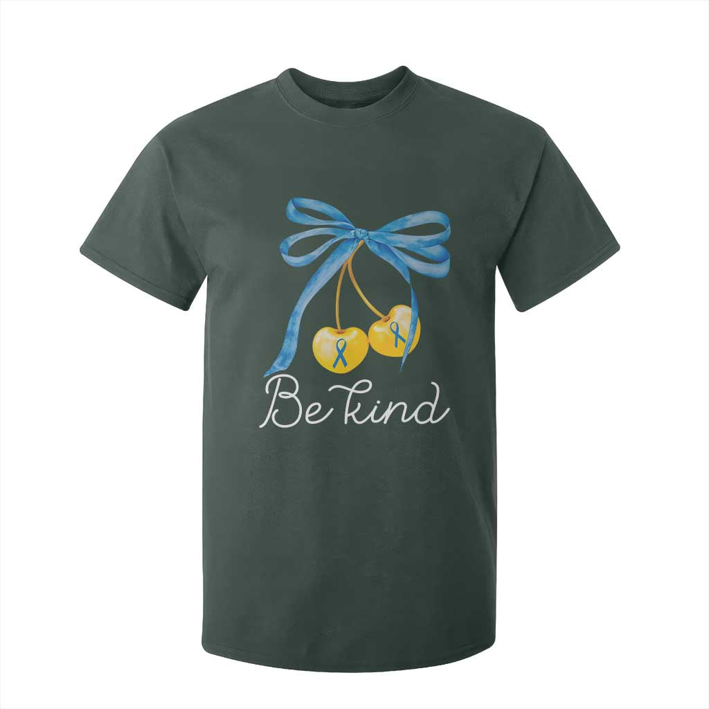 World Down Syndrome Day T Shirt For Kid Blue Yellow Cherry Bow Coquette Be Kind