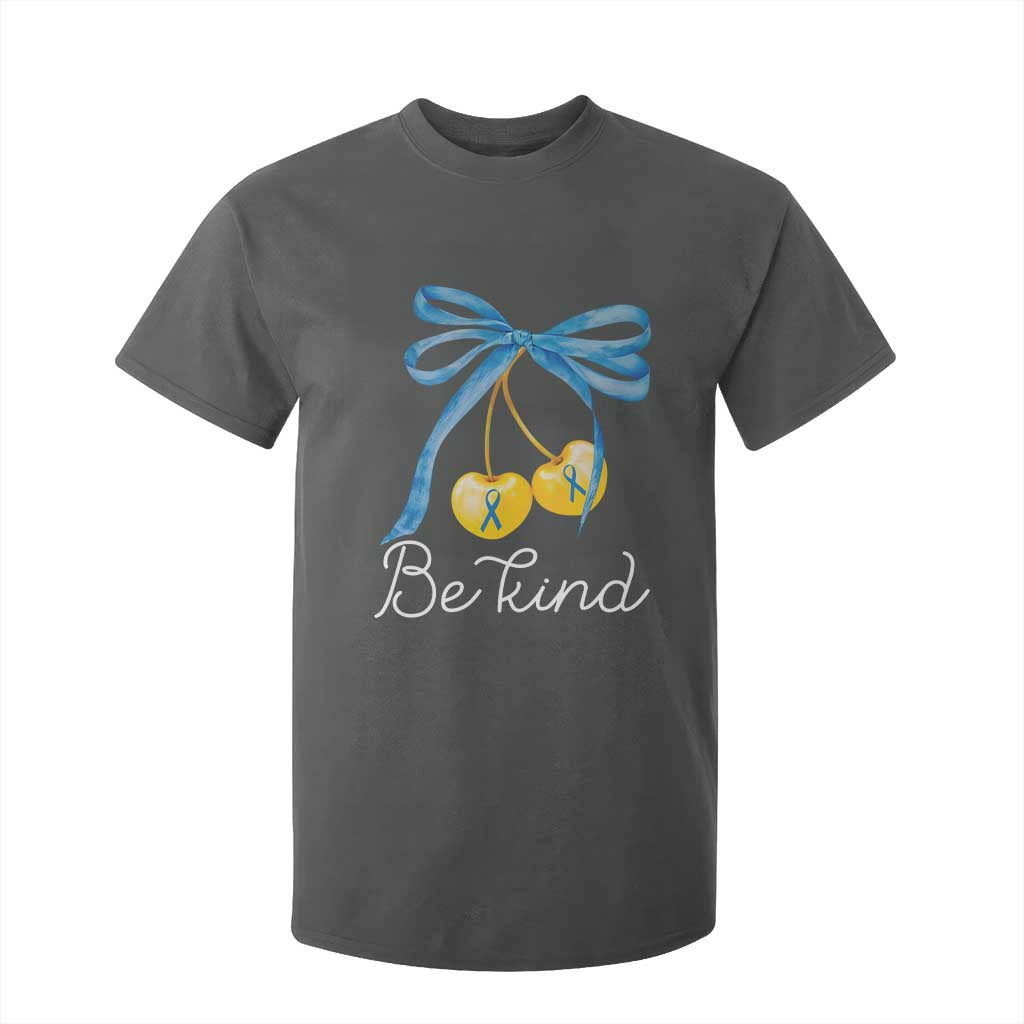 World Down Syndrome Day T Shirt For Kid Blue Yellow Cherry Bow Coquette Be Kind