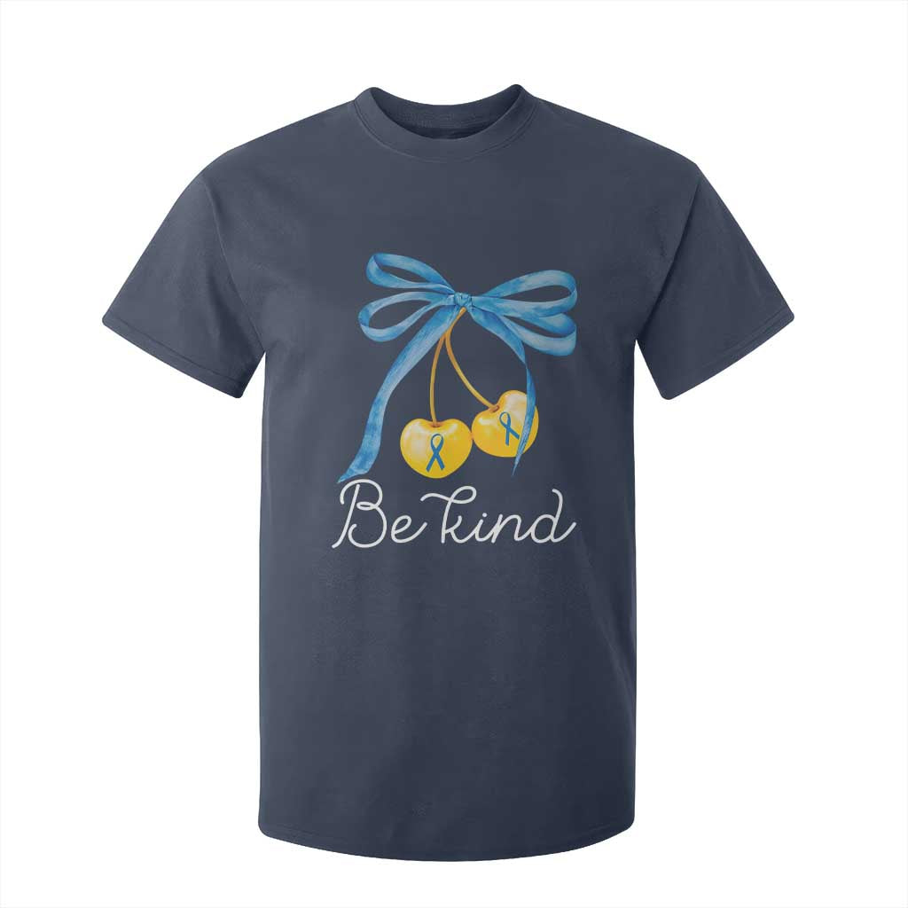World Down Syndrome Day T Shirt For Kid Blue Yellow Cherry Bow Coquette Be Kind
