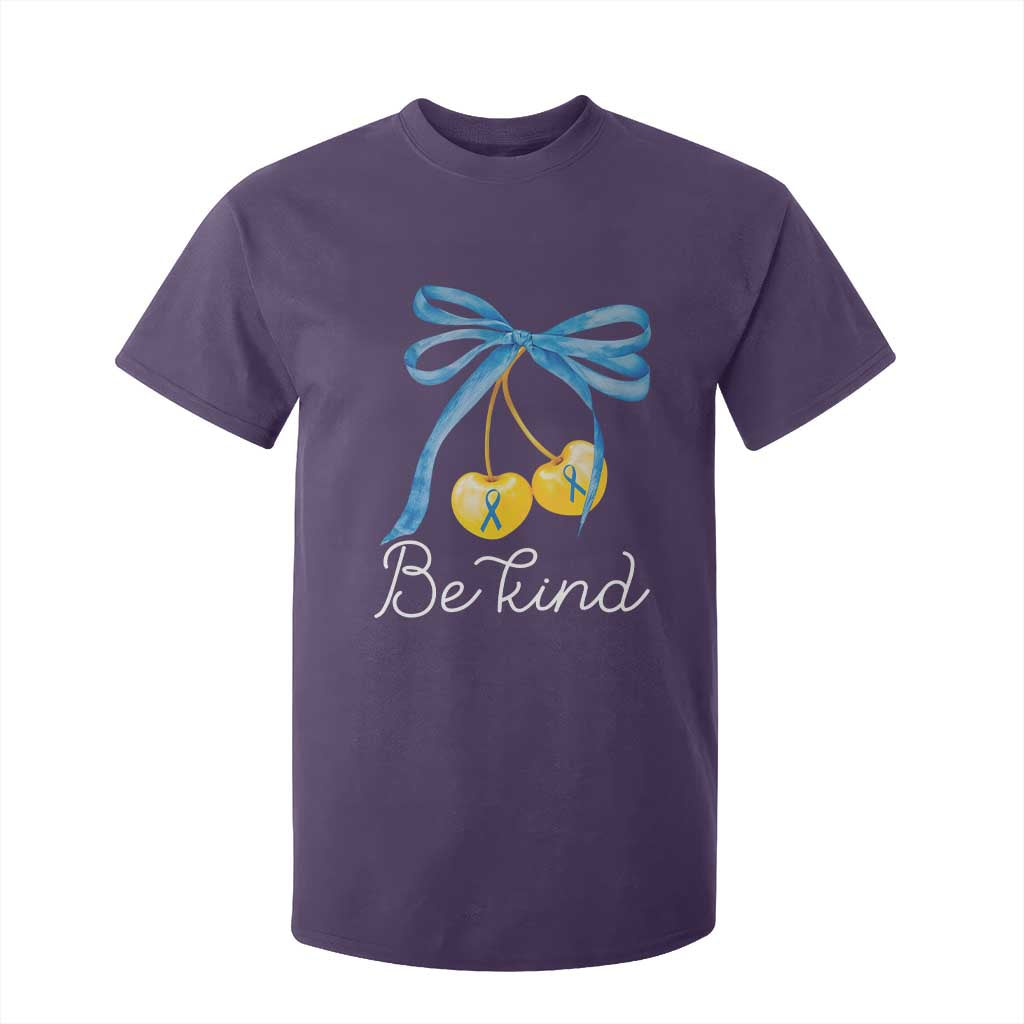 World Down Syndrome Day T Shirt For Kid Blue Yellow Cherry Bow Coquette Be Kind