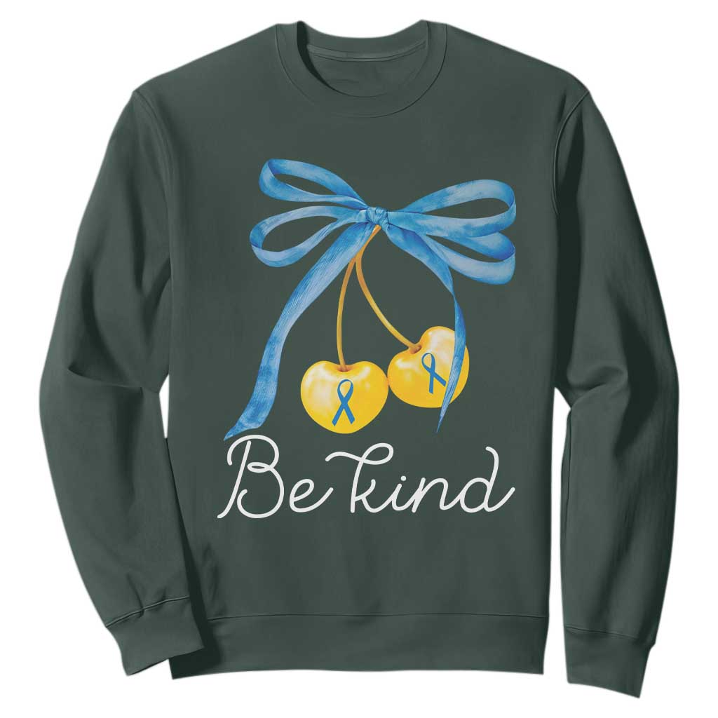 World Down Syndrome Day Sweatshirt Blue Yellow Cherry Bow Coquette Be Kind