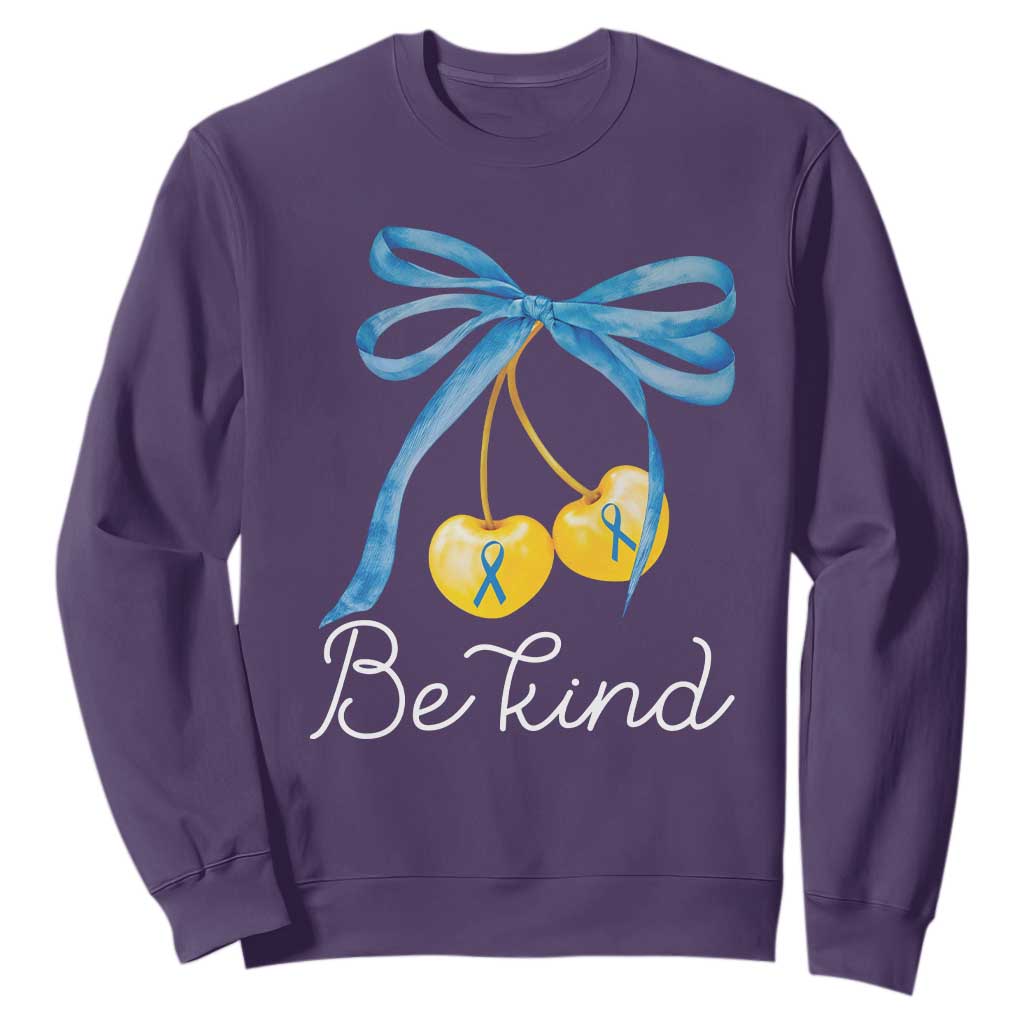 World Down Syndrome Day Sweatshirt Blue Yellow Cherry Bow Coquette Be Kind