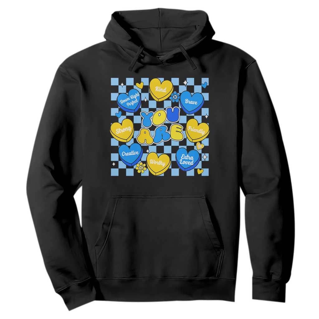 World Down Syndrome Day Hoodie Blue Yellow Ribbon Retro Heart Love