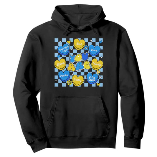 World Down Syndrome Day Hoodie Blue Yellow Ribbon Retro Heart Love