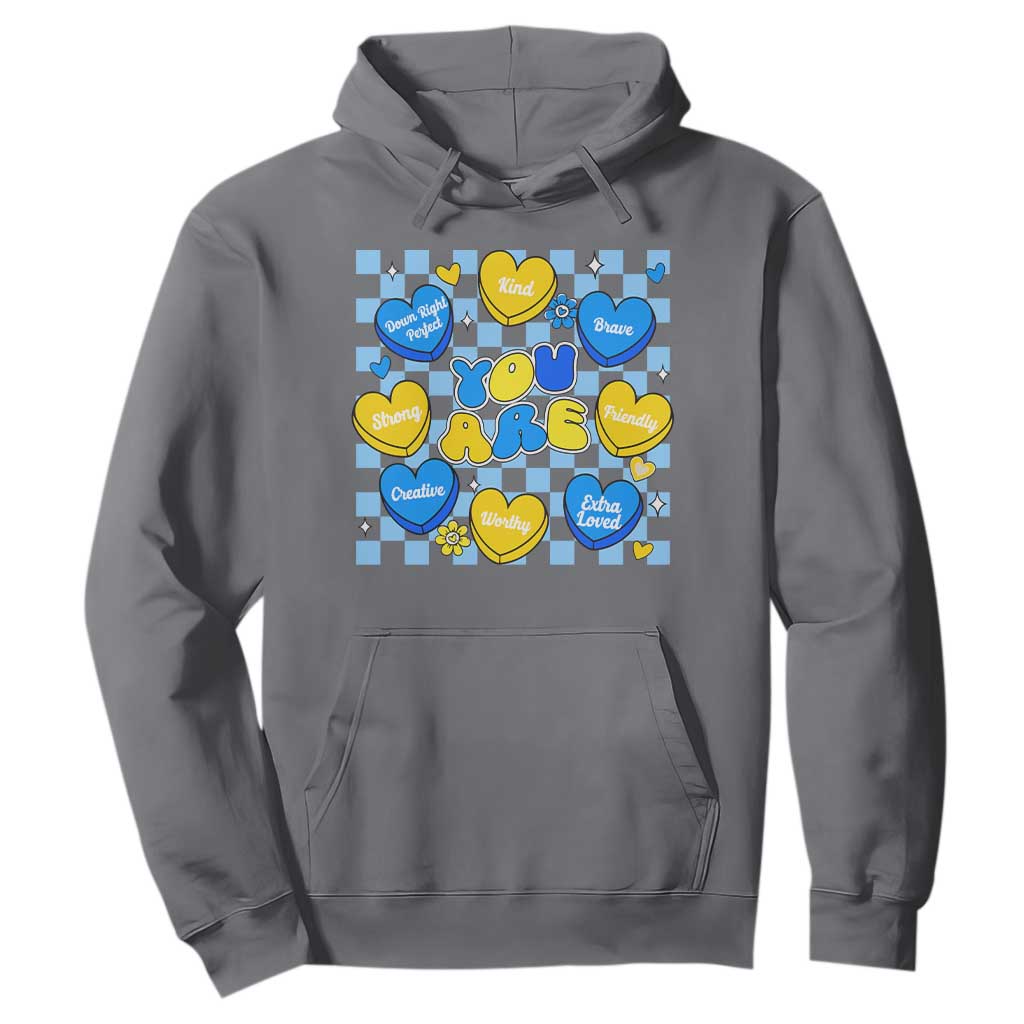 World Down Syndrome Day Hoodie Blue Yellow Ribbon Retro Heart Love