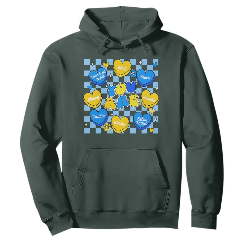 World Down Syndrome Day Hoodie Blue Yellow Ribbon Retro Heart Love