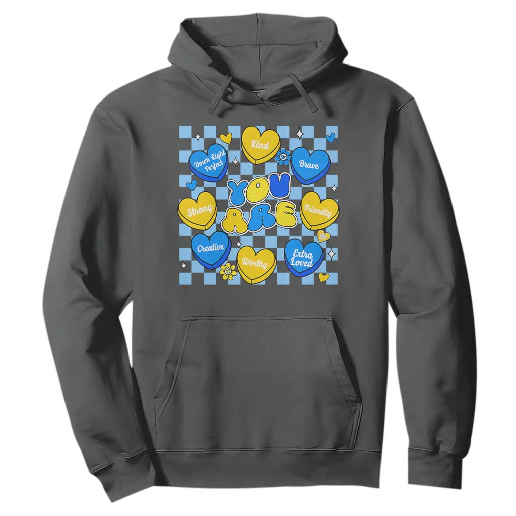 World Down Syndrome Day Hoodie Blue Yellow Ribbon Retro Heart Love