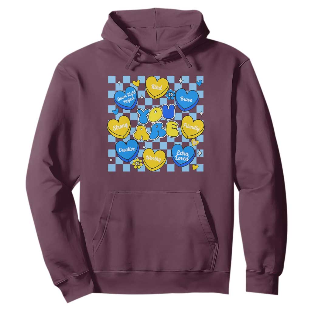 World Down Syndrome Day Hoodie Blue Yellow Ribbon Retro Heart Love