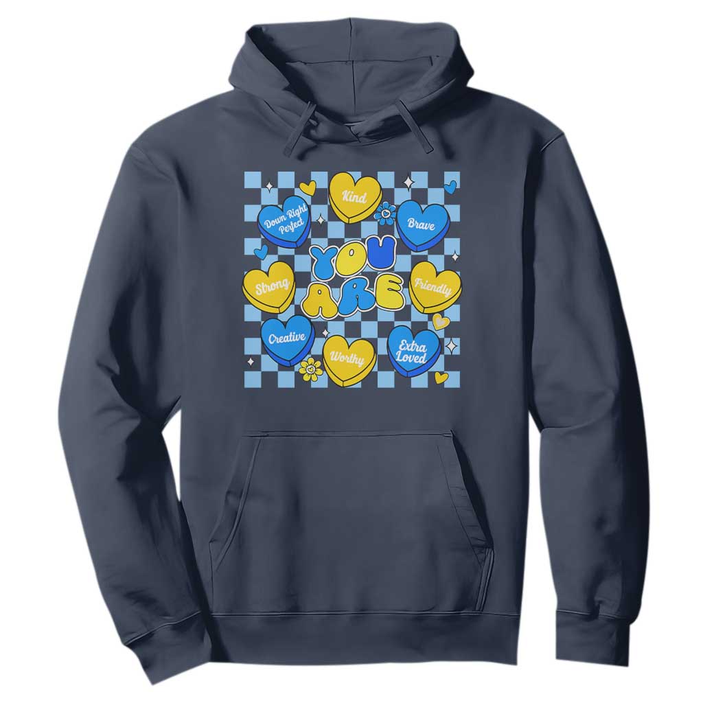 World Down Syndrome Day Hoodie Blue Yellow Ribbon Retro Heart Love