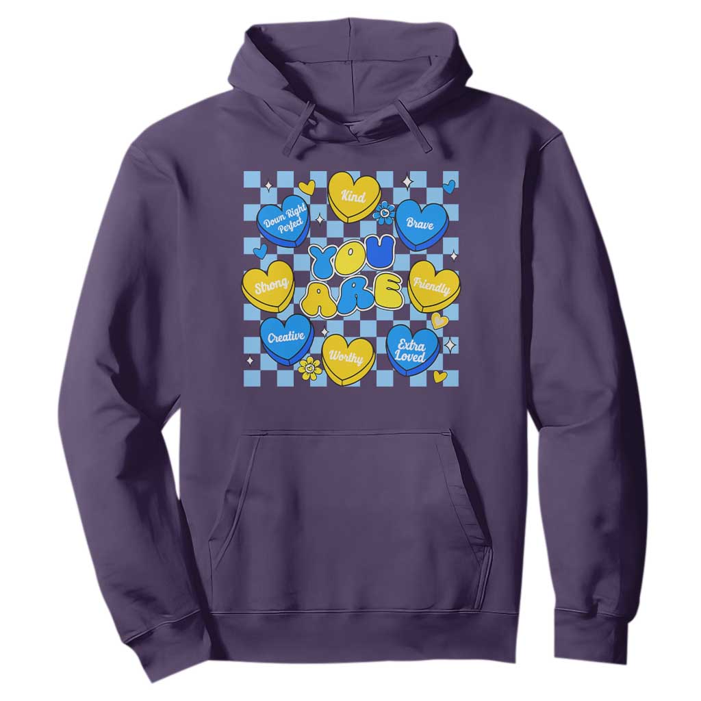World Down Syndrome Day Hoodie Blue Yellow Ribbon Retro Heart Love