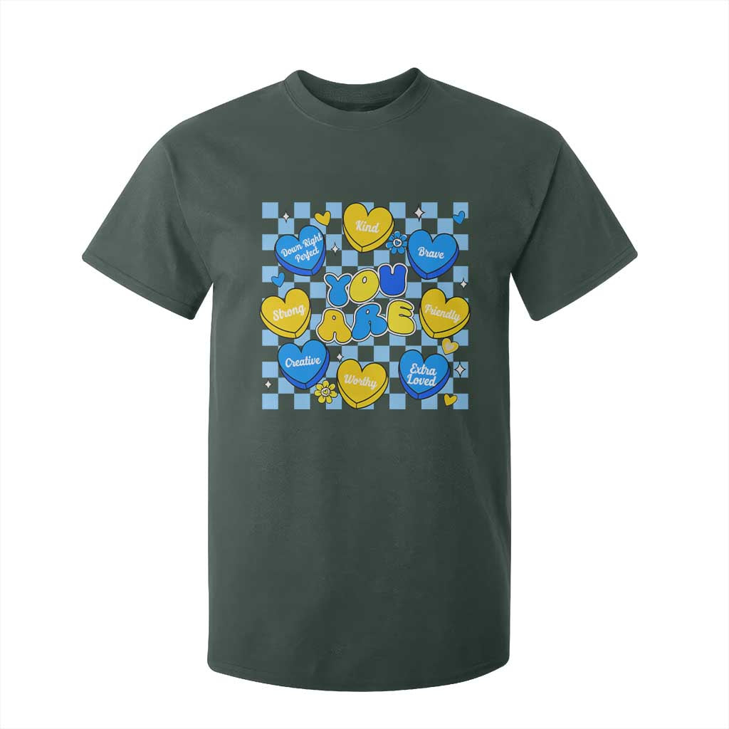 World Down Syndrome Day T Shirt For Kid Blue Yellow Ribbon Retro Heart Love