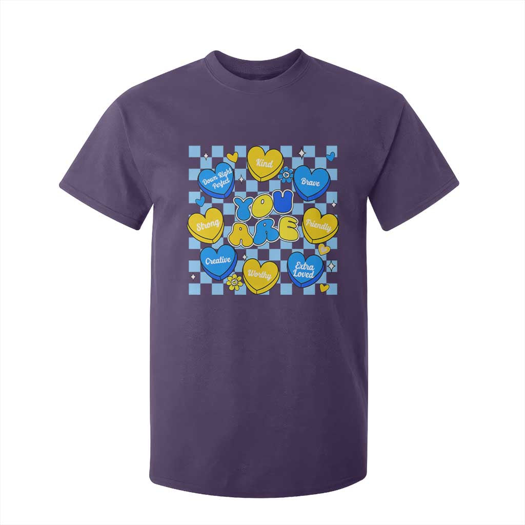 World Down Syndrome Day T Shirt For Kid Blue Yellow Ribbon Retro Heart Love